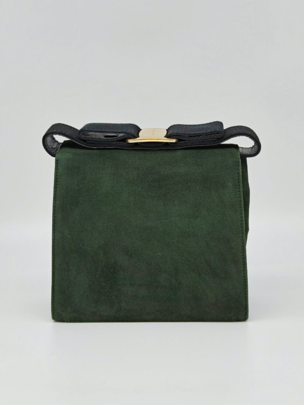 Salvatore Ferragamo Green Suede Crossbody Bag Vara Bow Mini Flap - Picture 3 of 13